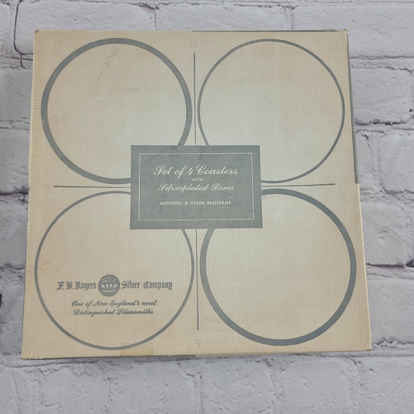 Vtg NIB F.B. Rogers Silver Wood Grain and Silver Coated Coasters Set - Picture 6 of 9